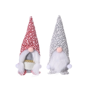 Set of two Christmas forest gnomes plush ornaments with striped hats and long white beards