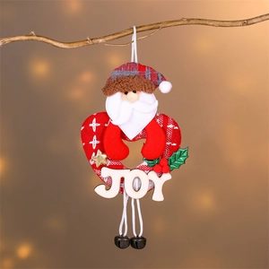 Christmas plush gnome ornament with wooden JOY sign, red plaid hat and small metal bells