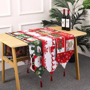 Christmas Knitted Table Runner With Tassels Santa Claus Reindeer Snowman Pattern Jacquard Dining Table Decor For Home Party