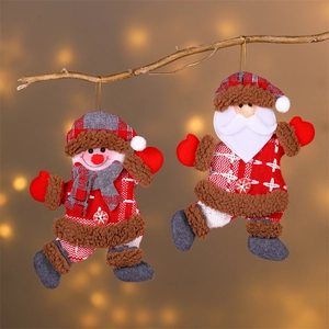 Décorations de sapin de Noël avec Père Noël et Bonhomme de neige en tissu à carreaux