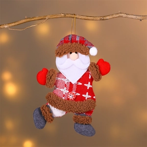 Pendentif Père Noël en peluche avec carreaux rouges pour décoration de sapin