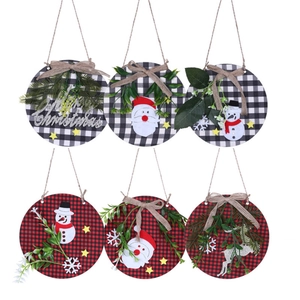 6er-Set Weihnachts-Holztürhänger mit Karomuster und festlichen Motiven für Türen