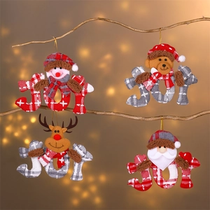 Christmas Tree Hanging Ornaments JOY Letter Plaid Cloth Pendants Santa Snowman Reindeer Bear Decoration For Xmas Party Home