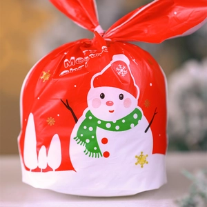 Christmas snowman drawstring gift bag with rabbit ear handles for holiday candies