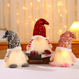 LED Light Up Christmas Gnome Sequin Hat Faceless Rudolph Doll Ornament Nordic Holiday Home Tabletop Decoration Festive Gift