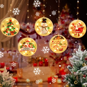 LED Weihnachten Vorhang Lichterkette PVC Warmweiß Anhänger Weihnachtsmann Schneemann Baum Muster USB Dekoratives Fenster Hängen Licht
