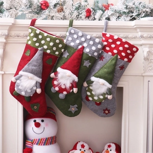 Christmas Stocking Decoration 3D Gnome Faceless Doll Felt Hanging Gift Bag Fireplace Holiday Ornament Cartoon