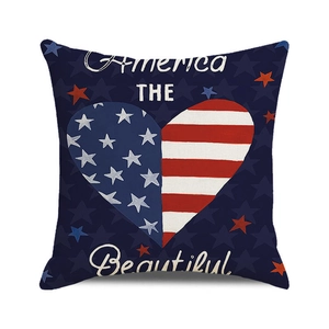 Detailed view of the American flag heart pattern on a square linen cushion cover