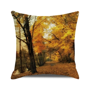 Detailed macro view of high-quality cotton linen fabric texture on autumn forest cushion cover