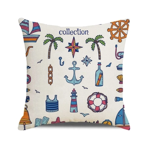 Macro detail of linen texture on nautical cushion cover with sailboat and anchor prints