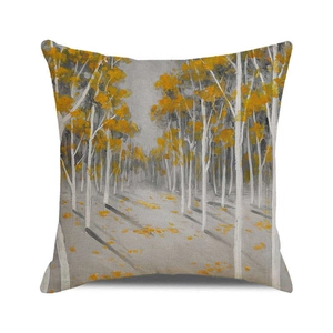 Close-up of autumn forest oil painting texture on linen throw pillow cover