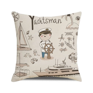 Detailed macro view of nautical sail boat and yacht pattern on square linen cushion cover