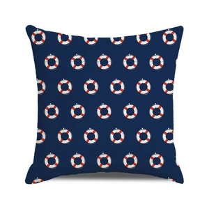 Dettaglio della fodera per cuscino blu navy con motivo geometrico a ciambella salvagente