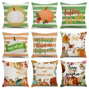 Watercolor pumpkin and maple leaf fall themed decorative throw pillow covers set