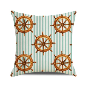 Housse de coussin carrée à rayures nautiques avec gouvernail pour canapé maison