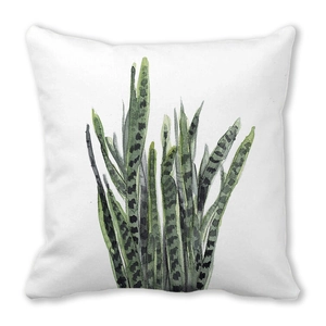 Tropical snake plant watercolor leaf print on white peach skin square pillowcase cover