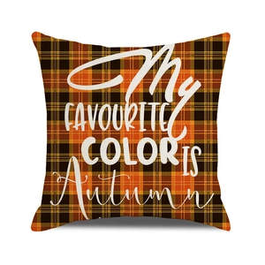 Fall-themed orange and black plaid pillowcase with My Favourite Color Is Autumn text