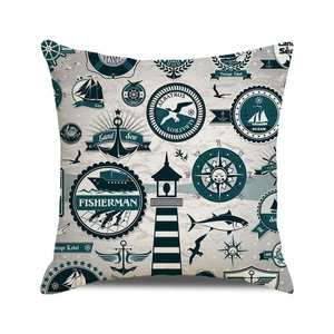 Square nautical decorative pillow case with watercolor anchor and sailboat patterns
