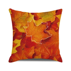 Square autumn maple leaf throw pillow cover with vibrant orange foliage print