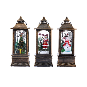 Retro Christmas resin lantern set with Santa, Snowman, and Tree interior for festive decor