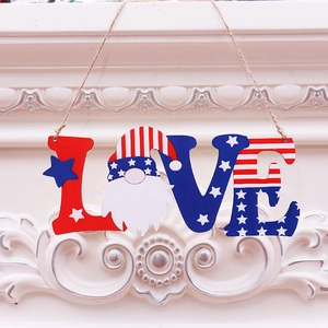 Patriotic LOVE wooden sign with American flag colors and gnome detail for wall hanging