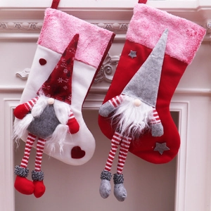 Grande Chaussette de Noël Avec Longues Jambes Gnome Décor Sac Cadeau Peluche Velours Chaussettes Suspendues Pour Cheminée Décoration de Noël