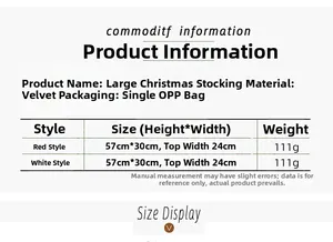Tableau des tailles détaillé pour grandes chaussettes de Noël en peluche avec jambes