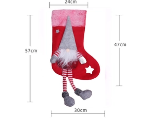 Spécifications de taille pour la chaussette de Noël rouge avec gnome et jambes rayées