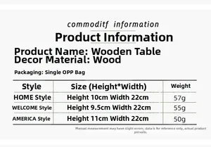 Size specifications table for wooden Independence Day tabletop DIY assembly decorations