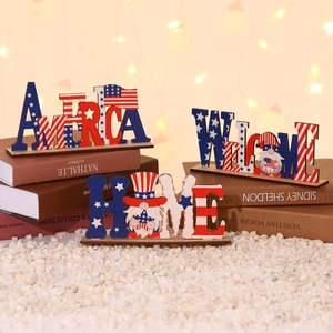 Independence Day Wooden Letter Tabletop Sign Patriotic American Flag Gnome America Welcome Home Desktop Holiday Decor