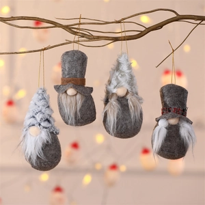 Set of 4 handmade Nordic forest gnome plush ornaments for Christmas tree decoration