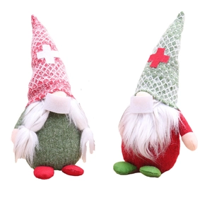 Set of two Christmas faceless gnomes with masks in red and green festive colors
