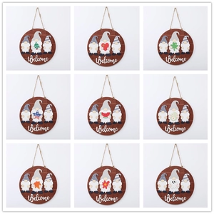 Wooden welcome door signs set with interchangeable seasonal gnome holiday patterns