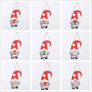 Interchangeable wooden gnome ornaments for various holidays with rustic twine hangers