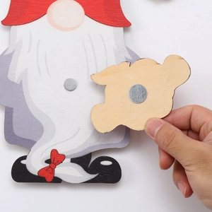 Close-up of DIY interchangeable magnetic gnome decoration showing the functional magnet detail