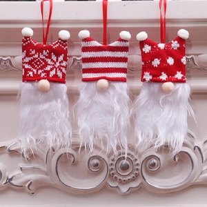 Christmas Gnome Hanging Ornament Knitted Faux Fur Long Beard Faceless Snowflake Stripe Pattern Tree Decoration Gift