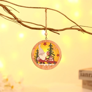 Illuminated wooden Christmas gnome ornament with LED lights and red car cutout detail