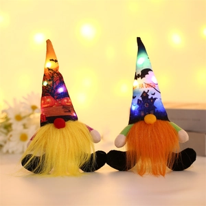 Set of two glowing Halloween gnome plush dolls with LED lights and holiday patterns