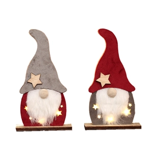 Lot de deux gnomes de Noël lumineux à LED sur socles en bois pour décoration festive