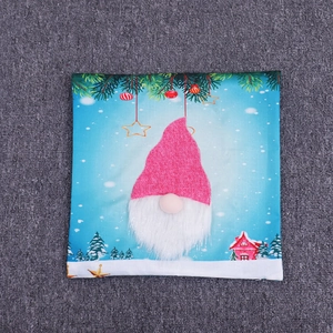 Detailed view of 3D faux fur beard on a glowing Christmas gnome pillow cover