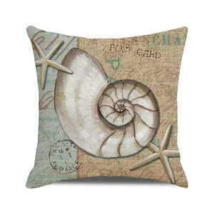 Coastal nautical throw pillow cover with watercolor seashell and starfish design