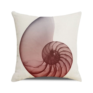 Detailed weave of nautilus shell cushion cover in watercolor style on cotton linen fabric