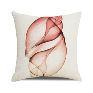 Close-up of beige linen pillowcase showing textured fabric and seashell x-ray print