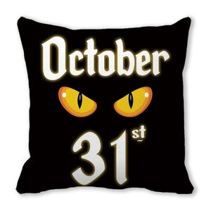 Halloween October 31st black pillowcase with yellow cat eyes design for home sofa decor