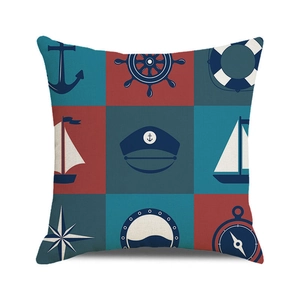 Nautical theme square cushion cover with anchor and sailboat watercolor prints