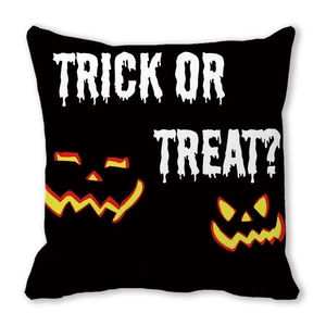 Detailed view of Halloween Trick or Treat pillowcase featuring spooky font and pumpkin icons