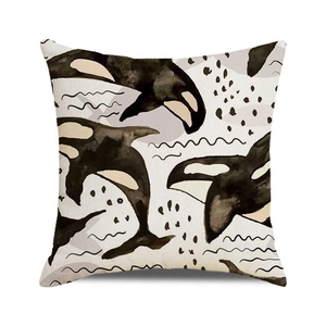 Watercolor orca print on square linen throw pillow cover with artistic modern design