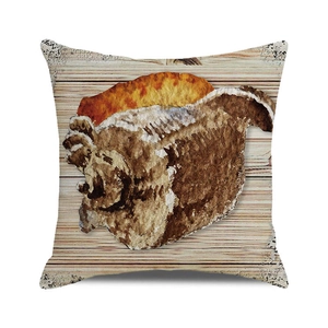 Detailed view of square cushion cover featuring a vintage seashell print on wood grain