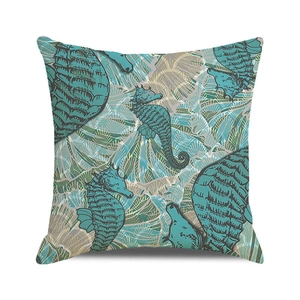 Détail de la housse de coussin carrée avec motif artistique d'hippocampe et d'océan