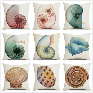 Watercolor Sea Life Conch Starfish Linen Throw Pillow Case Square Decorative Cushion Cover For Sofa Home Decor